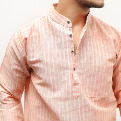 Combo Set Golden Striped Full Sleeves Short Kurta-Orange