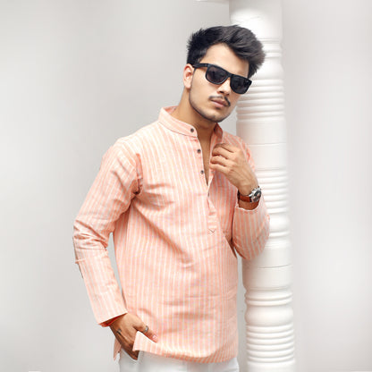 Combo Set Golden Striped Full Sleeves Short Kurta-Orange