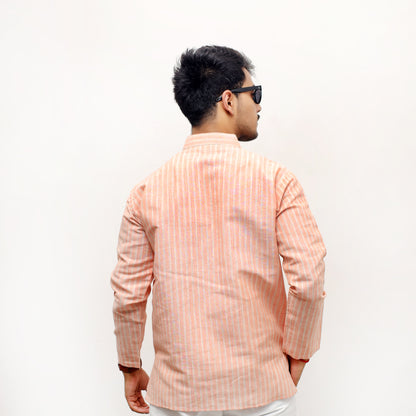 Combo Set Golden Striped Full Sleeves Short Kurta-Orange