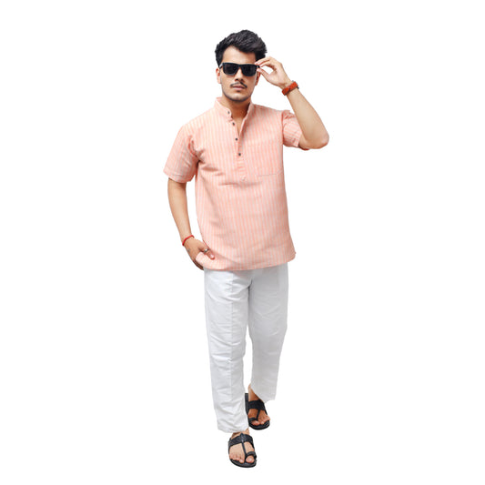 Combo Set Golden Striped Full Sleeves Short Kurta-Orange