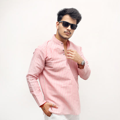Combo Set Golden Striped Full Sleeves Short Kurta-Pink