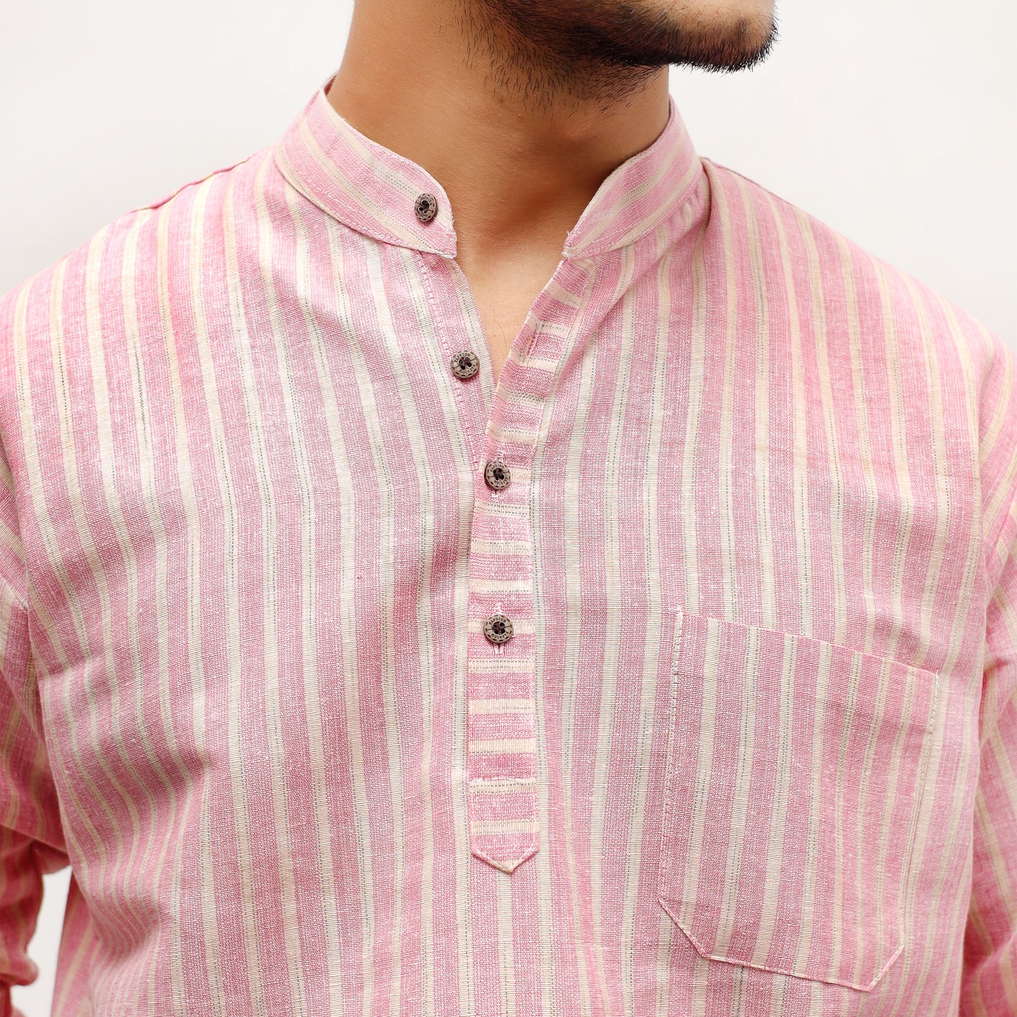 Combo Set Golden Striped Full Sleeves Short Kurta-Pink