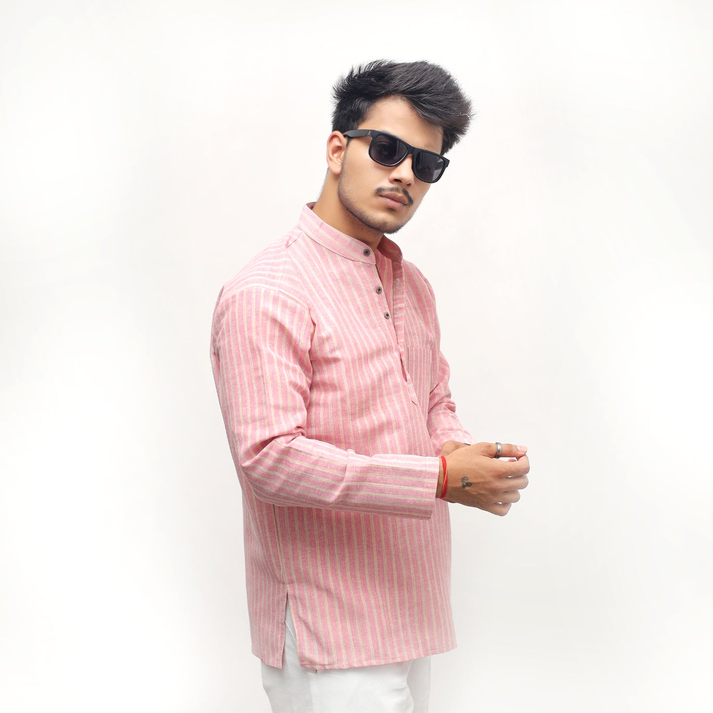 Combo Set Golden Striped Full Sleeves Short Kurta-Pink