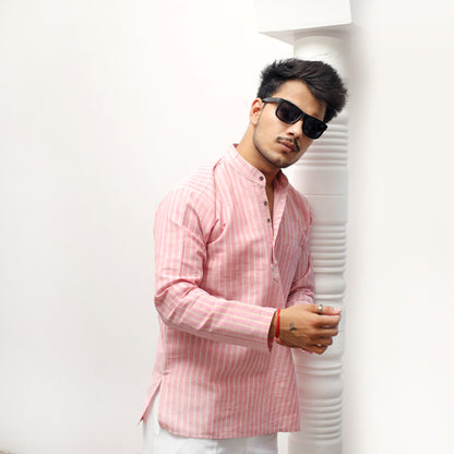 Combo Set Golden Striped Full Sleeves Short Kurta-Pink