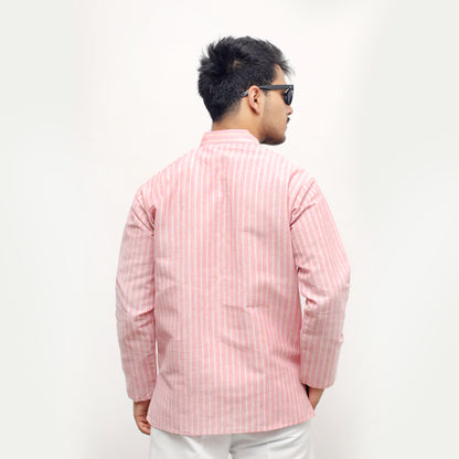 Combo Set Golden Striped Full Sleeves Short Kurta-Pink