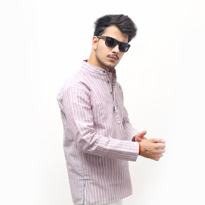 Combo Set Golden Striped Full Sleeves Short Kurta-Purple