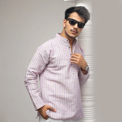 Combo Set Golden Striped Full Sleeves Short Kurta-Purple