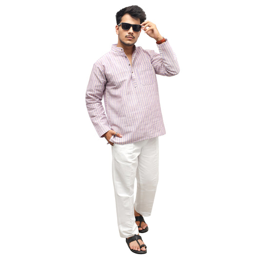 Combo Set Golden Striped Full Sleeves Short Kurta-Purple