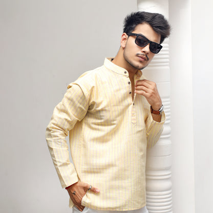 Combo Set Golden Striped Full Sleeves Short Kurta-Yellow