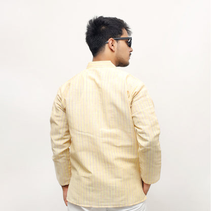 Combo Set Golden Striped Full Sleeves Short Kurta-Yellow