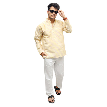 Combo Set Golden Striped Full Sleeves Short Kurta-Yellow