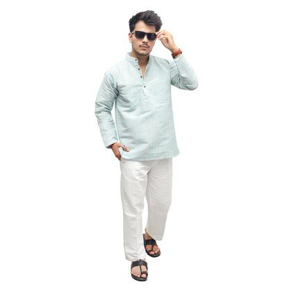 Combo Set Golden Striped Full Sleeves Short Kurta-Blue