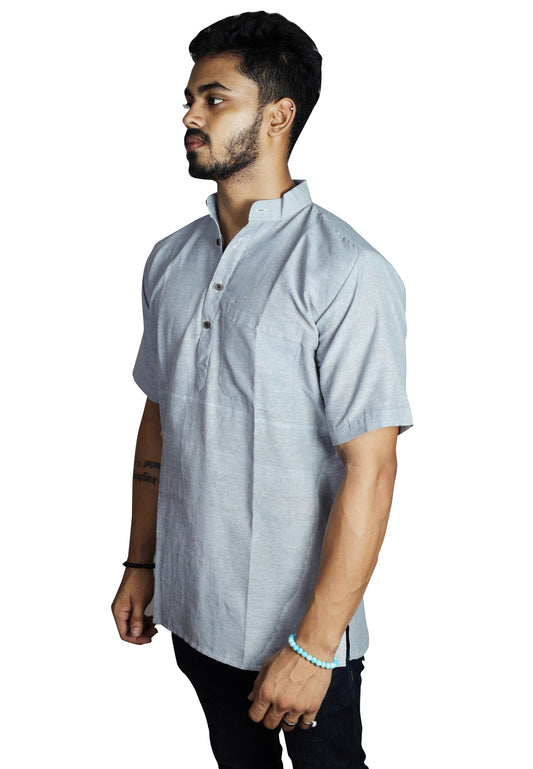 Solid Half Sleeves Short Kurta-Gray
