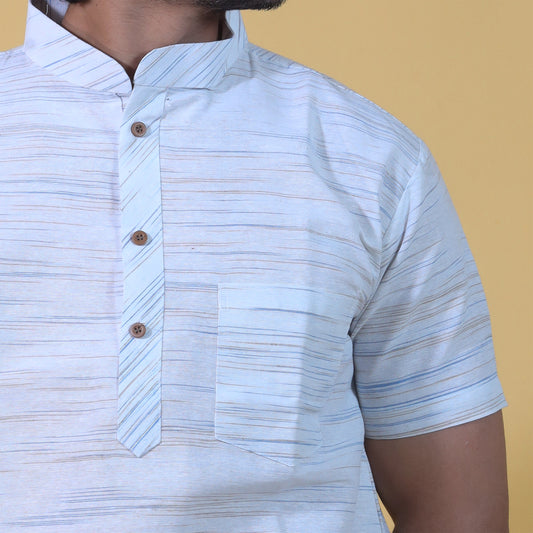 Horizontal Jharna Half Sleeves Short Kurta-Dark Blue