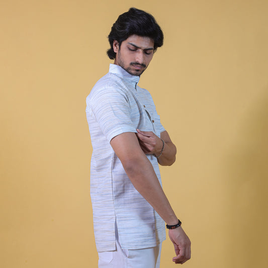 Horizontal Jharna Half Sleeves Short Kurta-Dark Blue