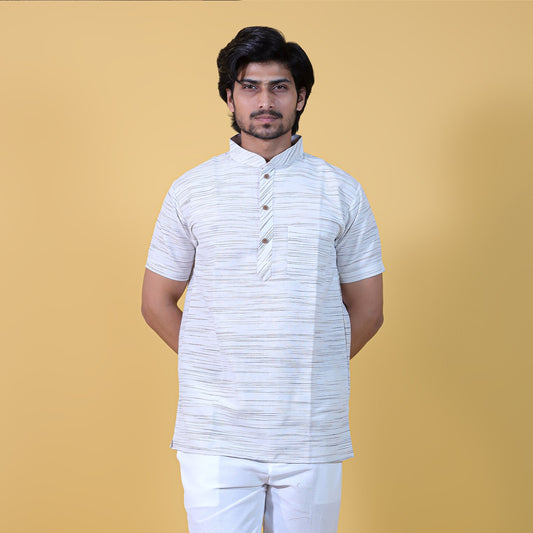 Horizontal Jharna Half Sleeves Short Kurta-Gray