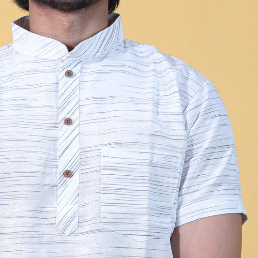 Horizontal Jharna Half Sleeves Short Kurta-Gray