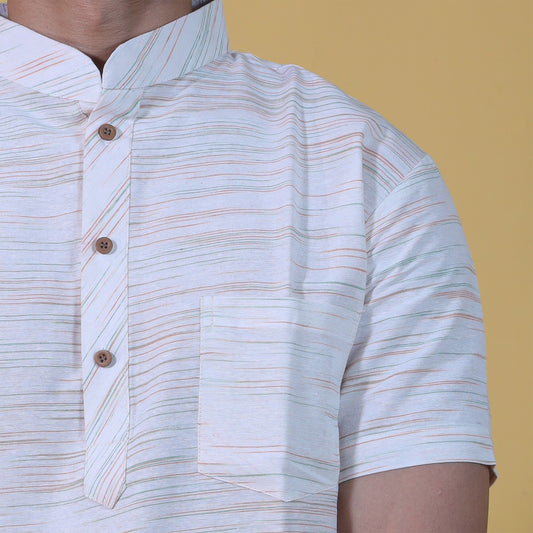 Horizontal Jharna Half Sleeves Short Kurta-Green