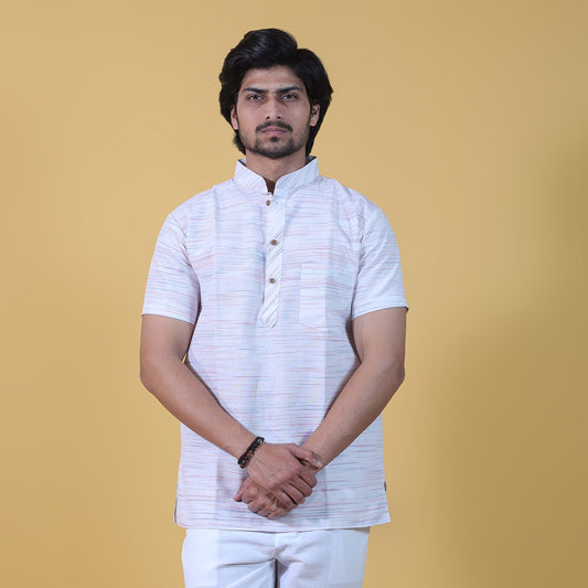 Horizontal Jharna Half Sleeves Short Kurta-Orange