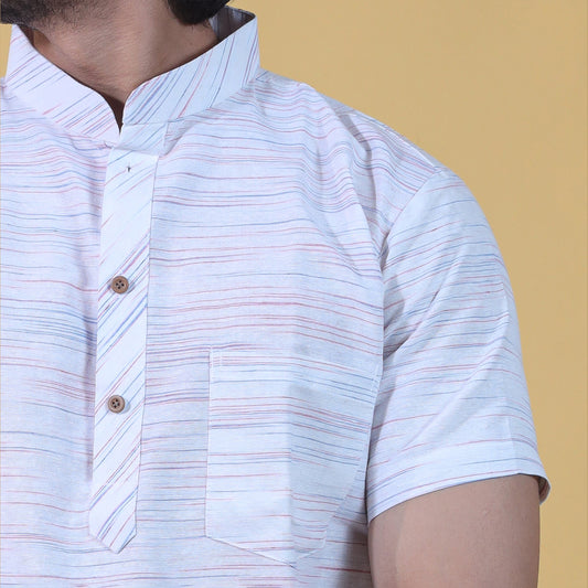 Horizontal Jharna Half Sleeves Short Kurta-Orange