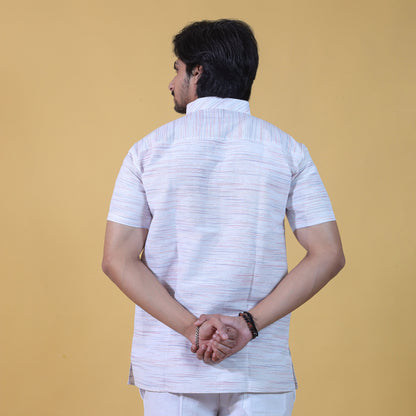 Horizontal Jharna Half Sleeves Short Kurta-Orange