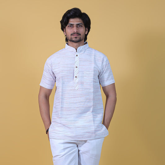 Horizontal Jharna Half Sleeves Short Kurta- Sky Blue