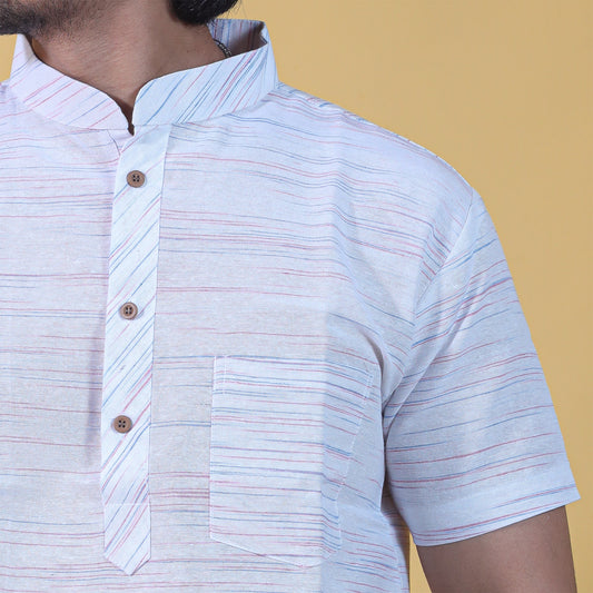 Horizontal Jharna Half Sleeves Short Kurta- Sky Blue