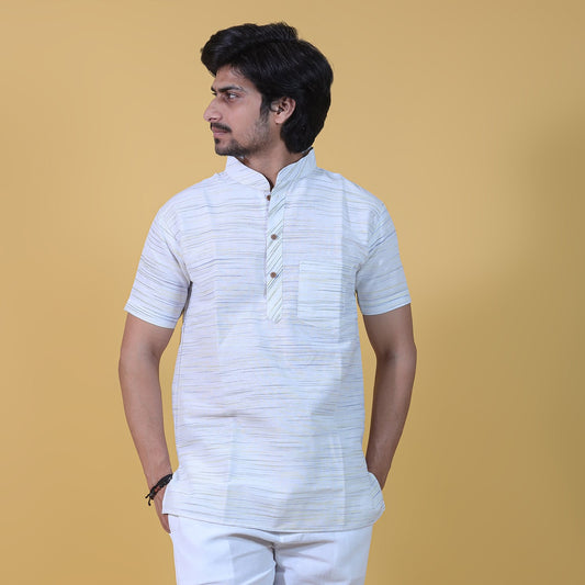 Horizontal Jharna Half Sleeves Short Kurta-Yellow