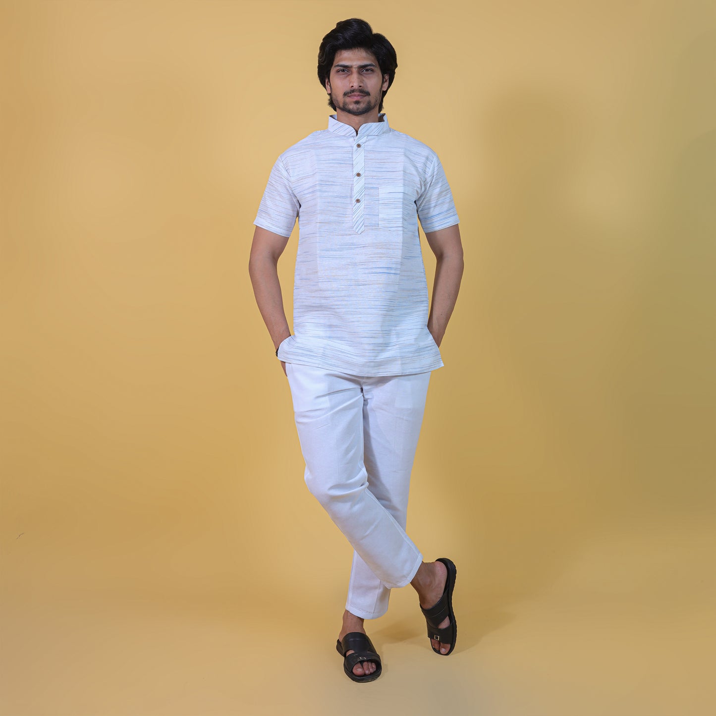 Combo Set Horizontal Jharna Half Sleeves Short Kurta Pant-Dark Blue