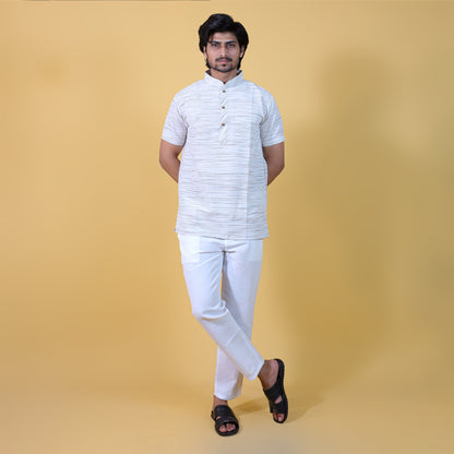 Combo Set Horizontal Jharna Half Sleeves Short Kurta Pant-Gray