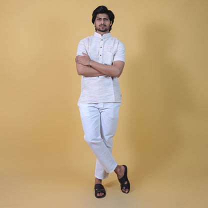 Combo Set Horizontal Jharna Half Sleeves Short Kurta Pant-Green