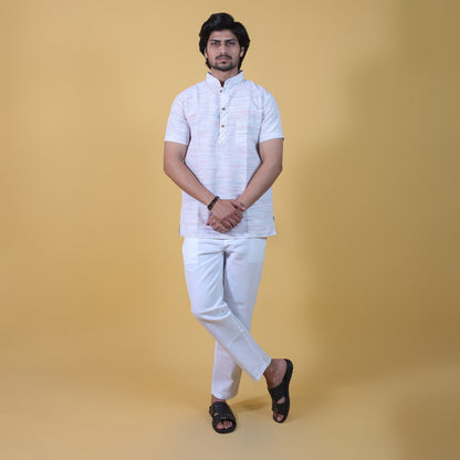 Combo Set Horizontal Jharna Half Sleeves Short Kurta Pant-Orange