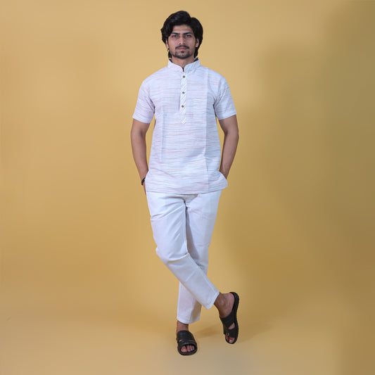 Combo Set Horizontal Jharna Half Sleeves Short Kurta Pant-Sky Blue