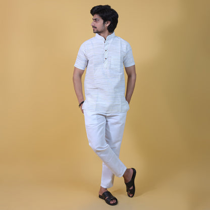 Combo Set Horizontal Jharna Half Sleeves Short Kurta Pant-Yellow