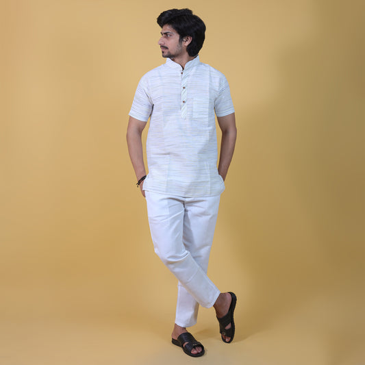 Combo Set Horizontal Jharna Half Sleeves Short Kurta Pant-Yellow