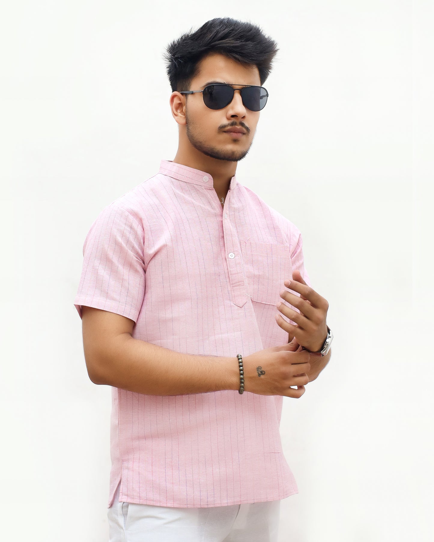 Softline Half Sleeves Short Kurta-Pink