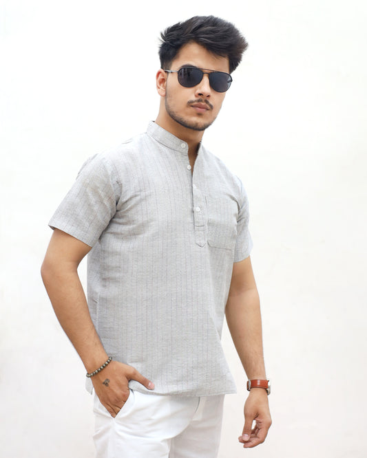 KHADI GREY SHORT KURTA HALF SLEEVES
