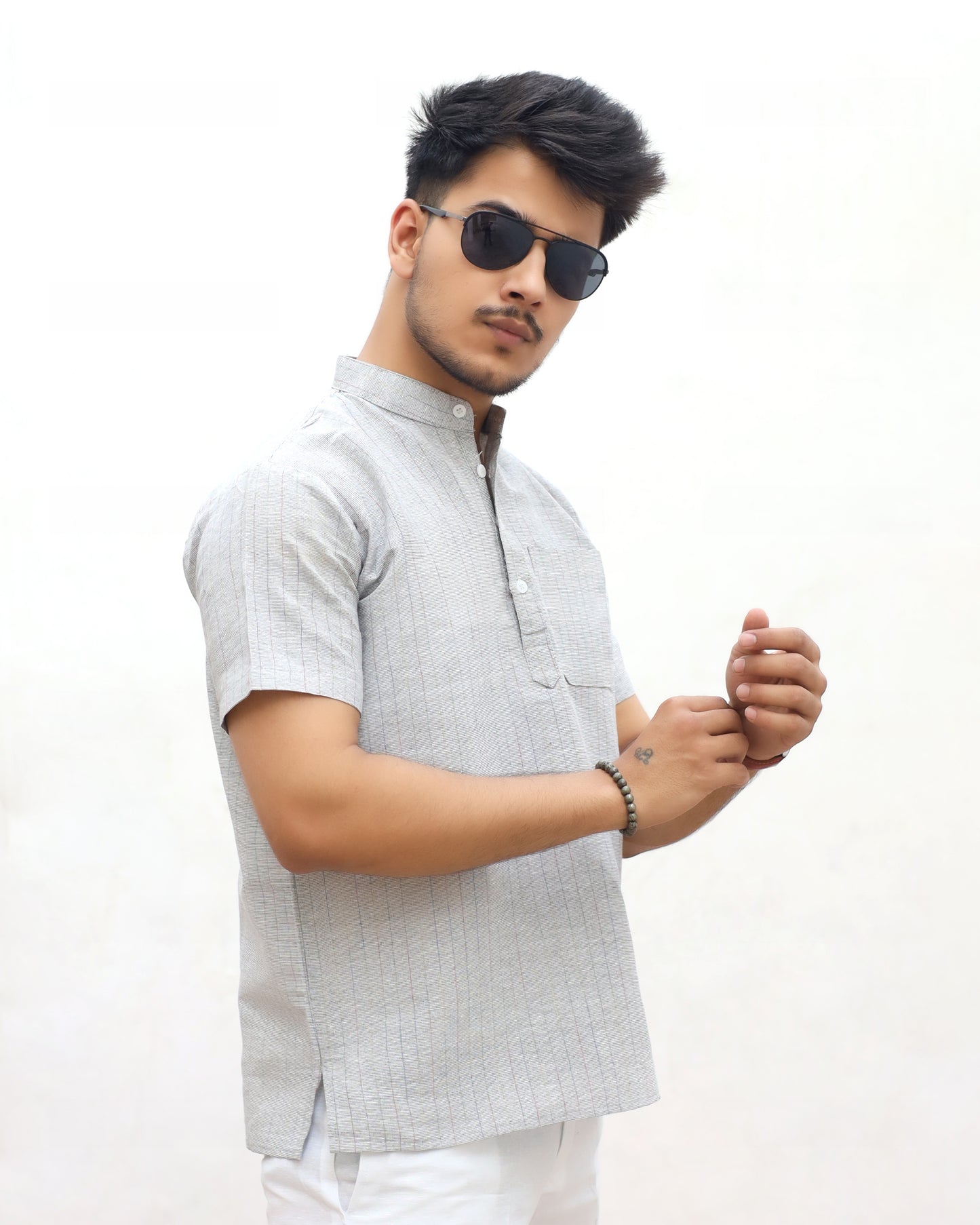 Softline Half Sleeves Short Kurta-Gray