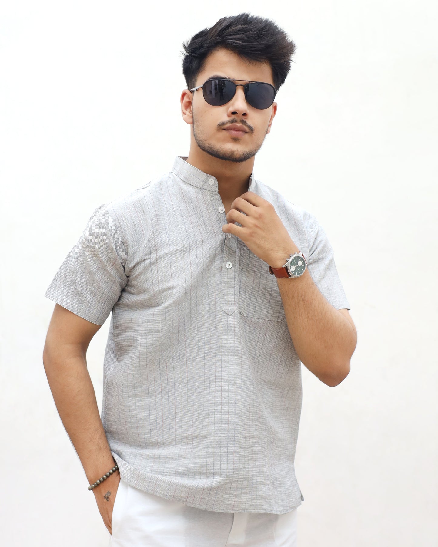 Softline Half Sleeves Short Kurta-Gray