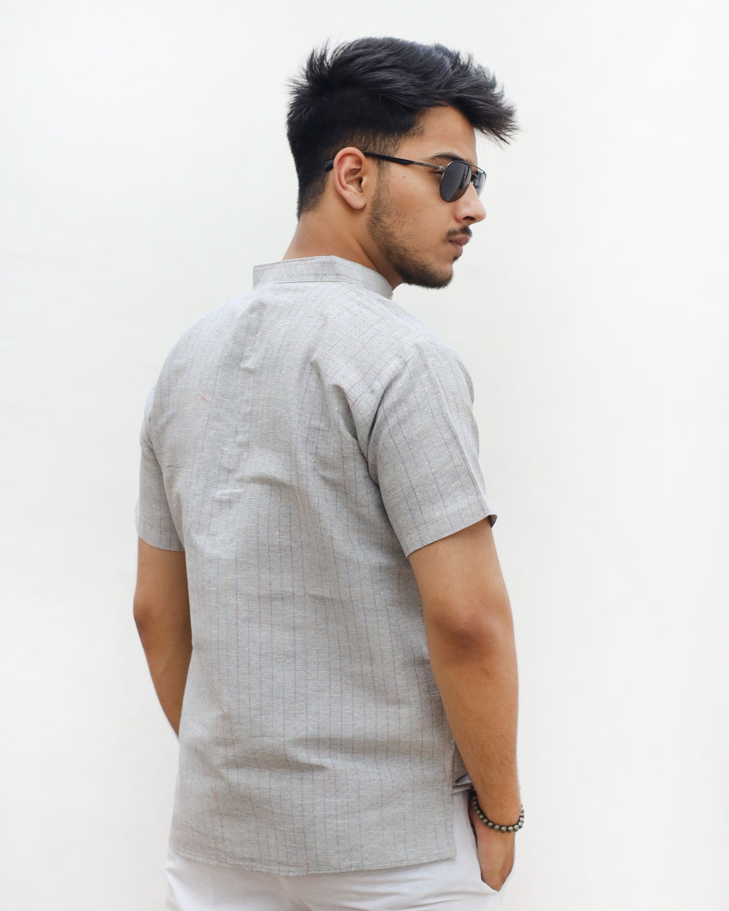 Softline Half Sleeves Short Kurta-Gray