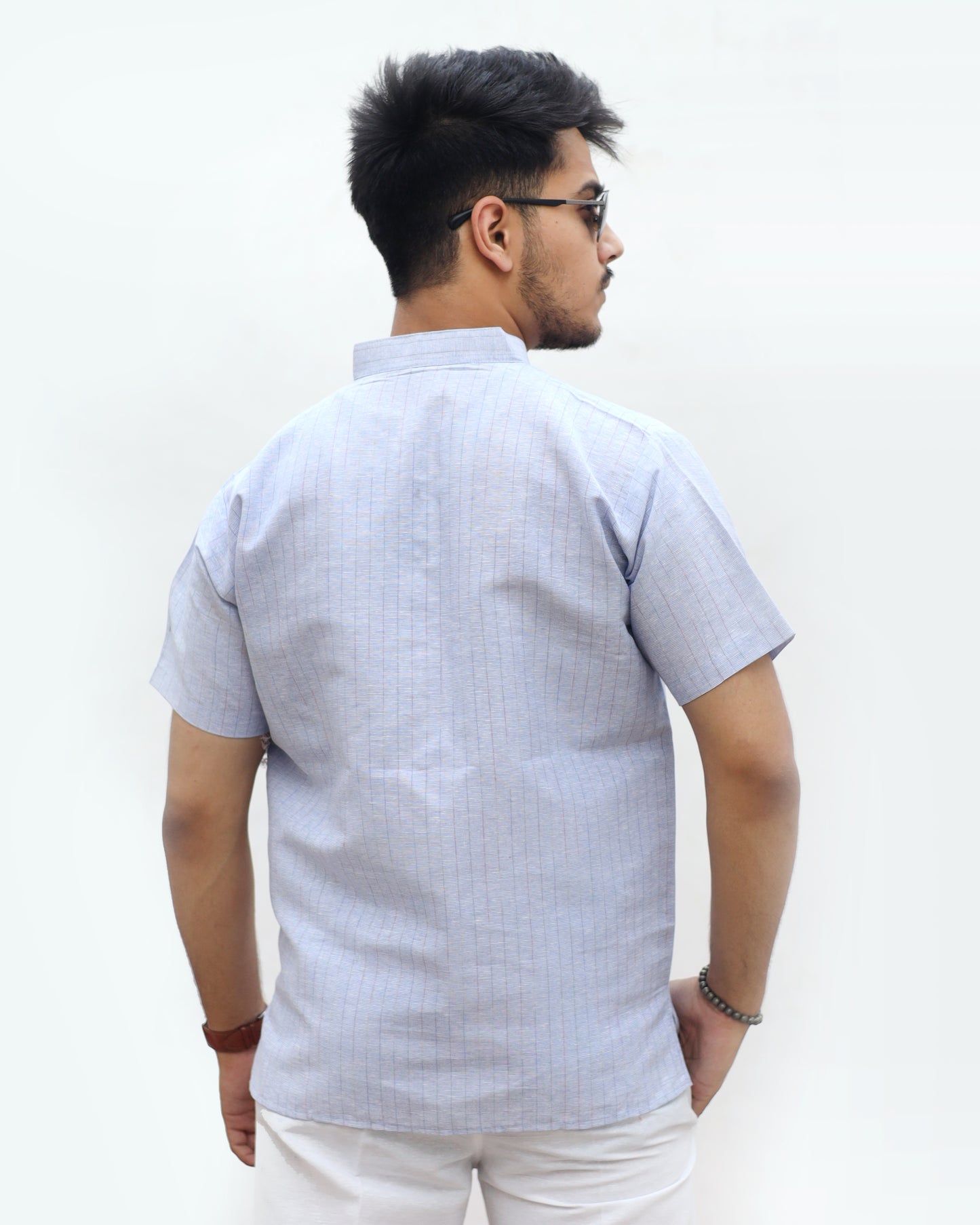 KHADI BLUE SHORT KURTA HALF SLEEVES