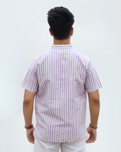 White Striped Half Sleeves Short Kurta-Purple