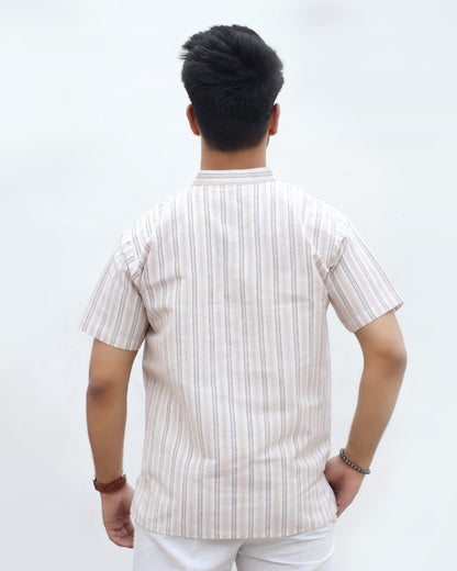 White Striped Half Sleeves Short Kurta-Skin