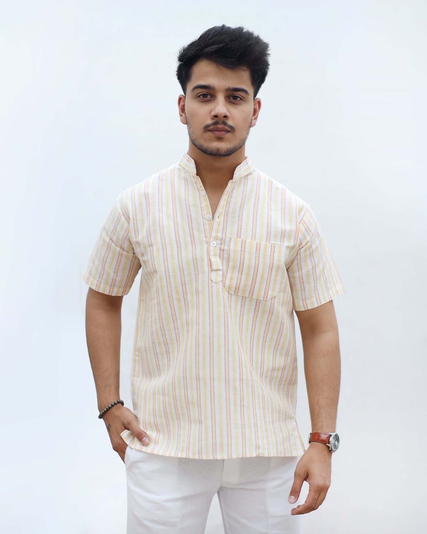 KHADI SHORT KURTA HALF SLEEVES
