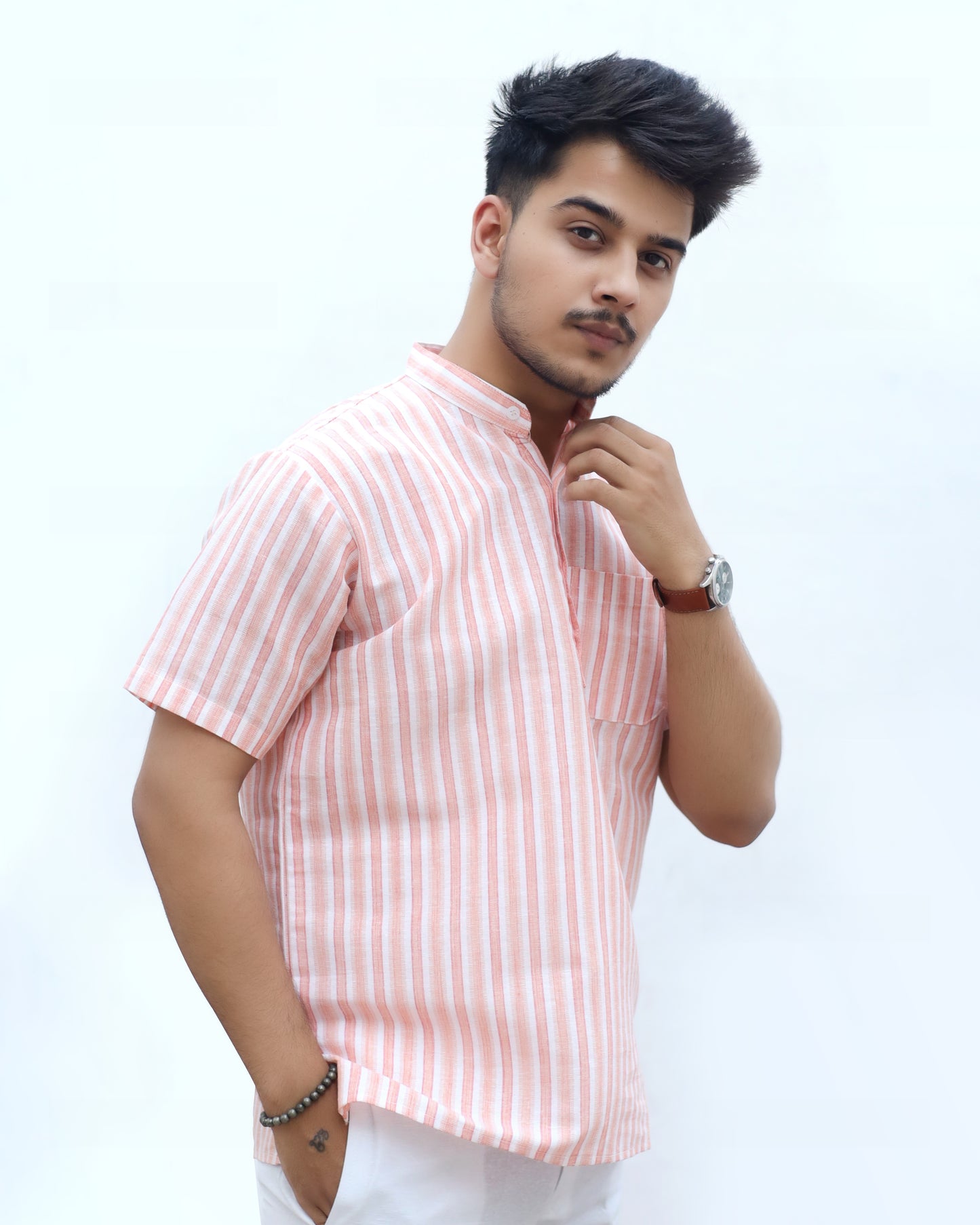 KHADI SHORT KURTA HALF SLEEVES
