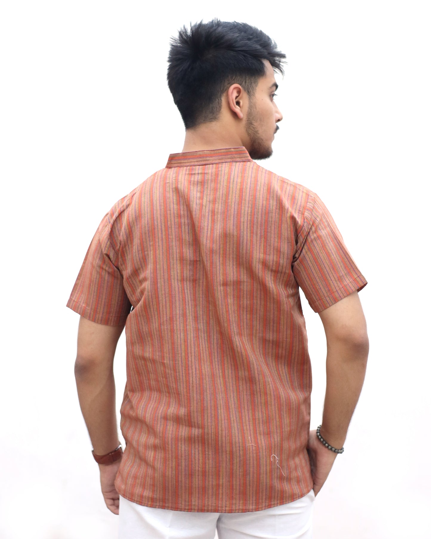 KHADI BROWN SHORT KURTA HALF SLEEVES