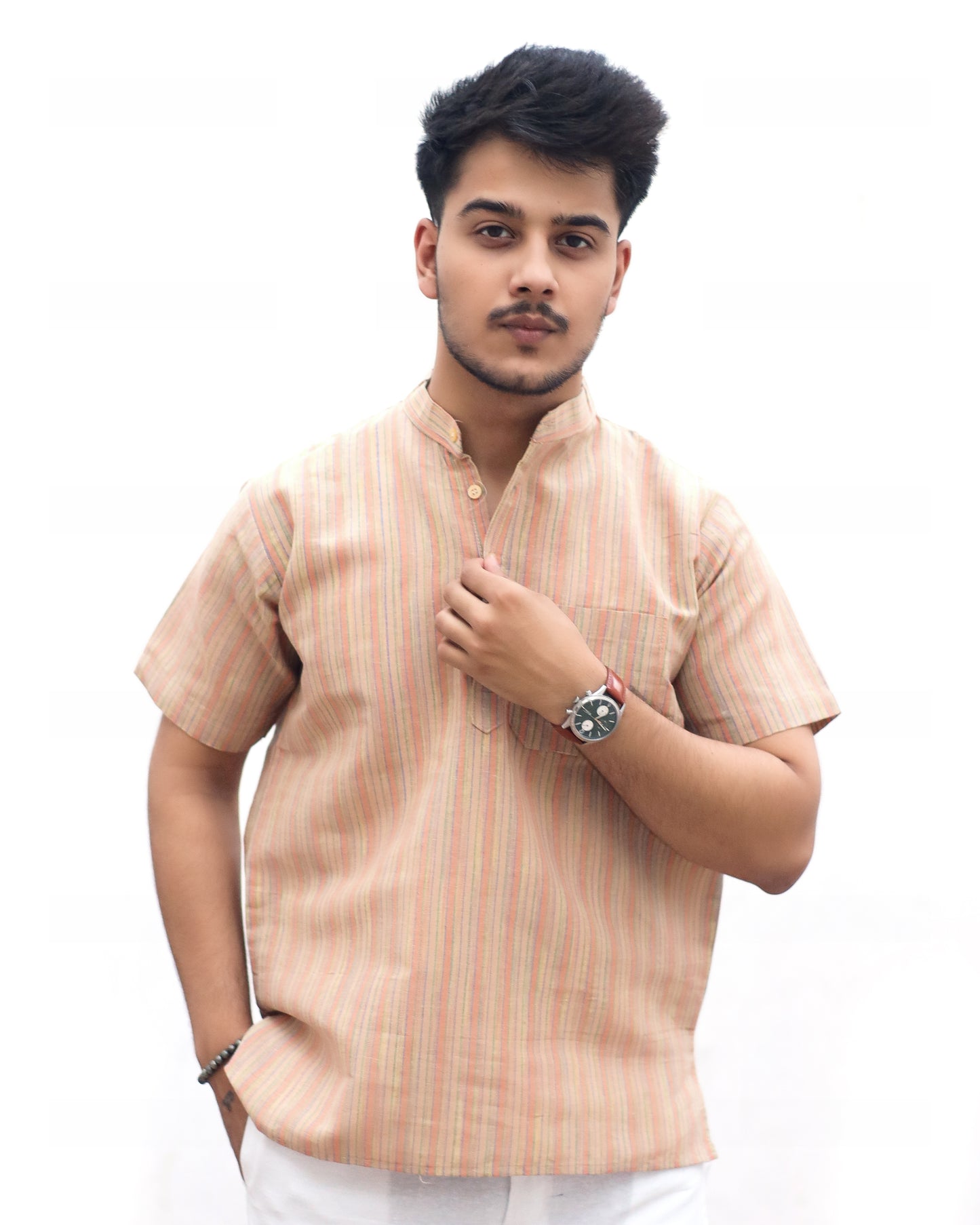 KHADI SKIN SHORT KURTA HALF SLEEVES