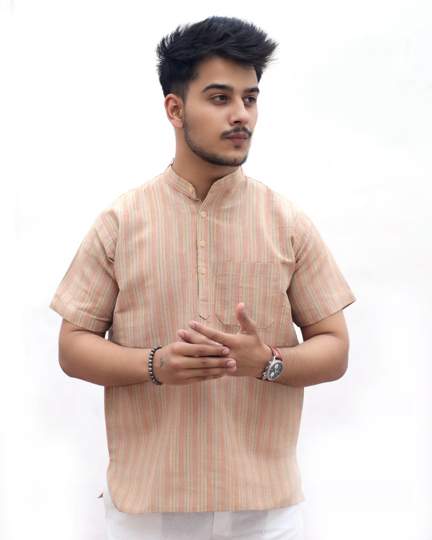 KHADI SKIN SHORT KURTA HALF SLEEVES