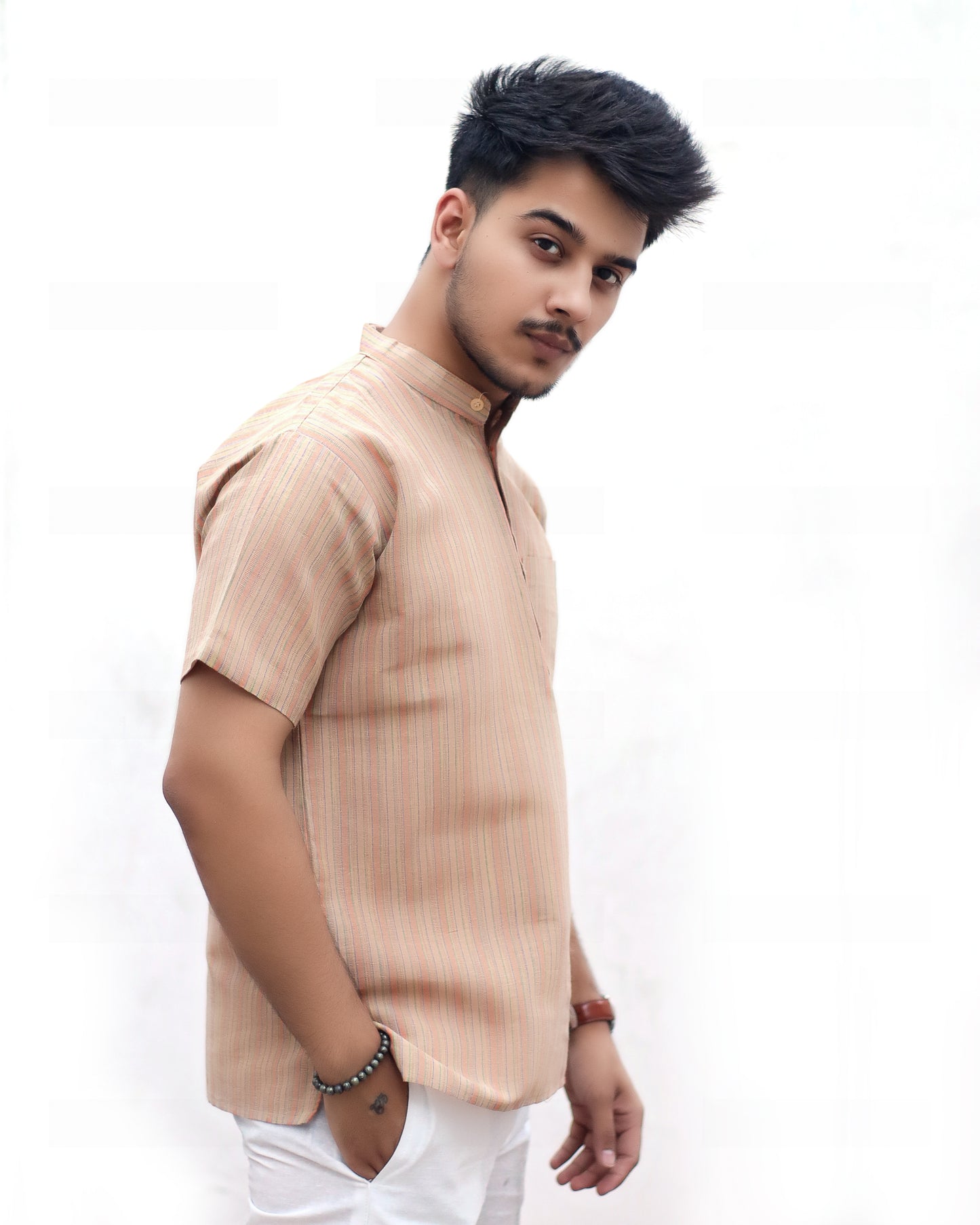 KHADI SKIN SHORT KURTA HALF SLEEVES