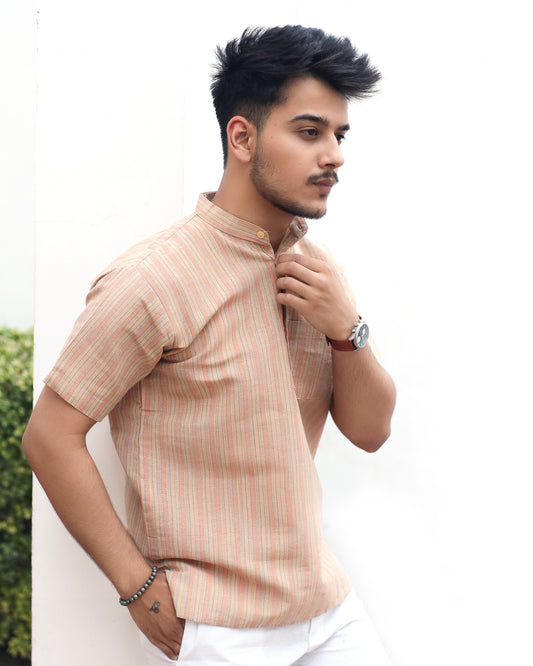 KHADI SKIN SHORT KURTA HALF SLEEVES